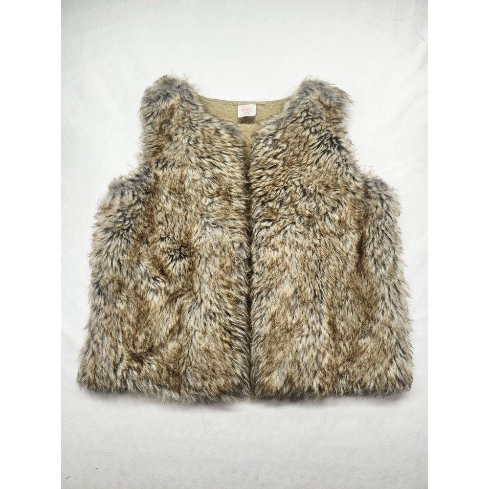 Wonder Nation Girls Faux Fur Vest Brown Tan Knit Back Size L 10-12